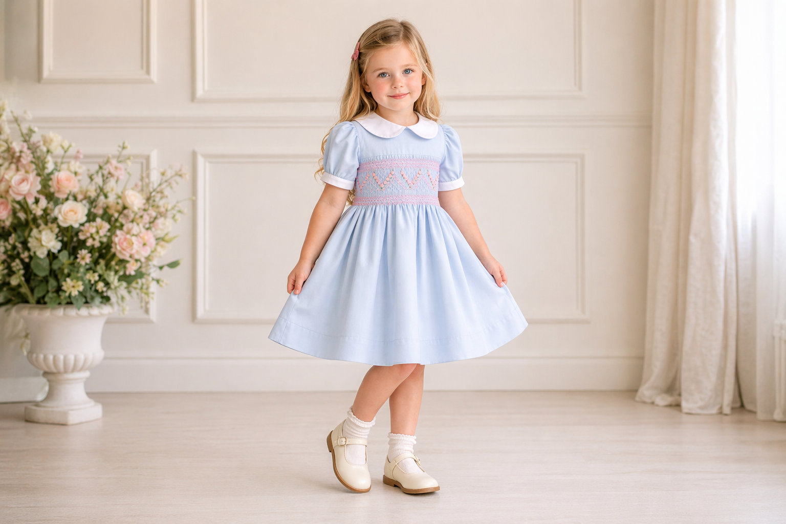 Hand-Smocked Cotton Baby Dress