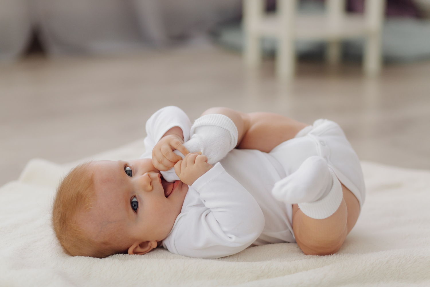 Sleeping baby in white